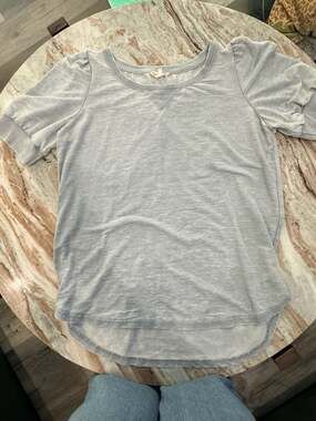 Love and Blancers Short Sleeve Puff Sleeve Heathered Blue Crewneck Tee